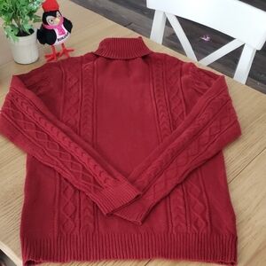 Coofandy Men's Large Red Cable Knit Sweater.